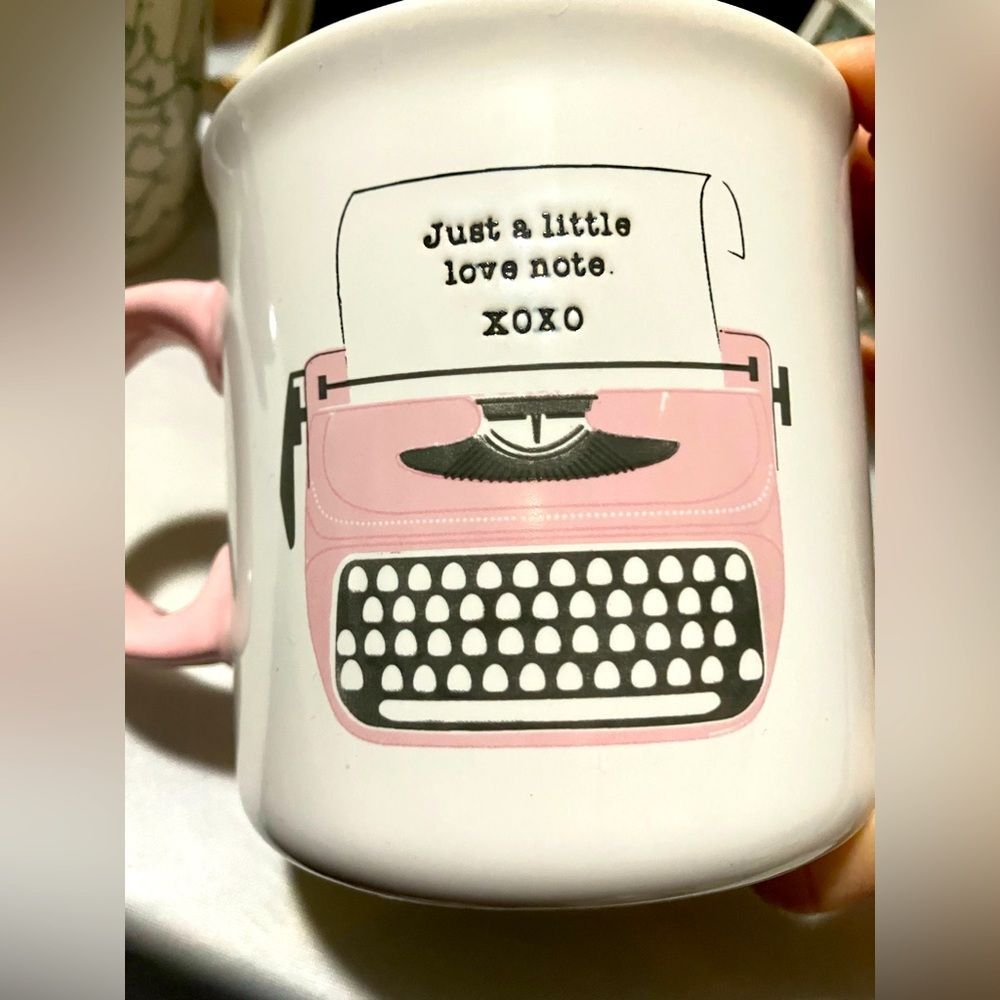 Just A Little Love Note XOXO Coffee Mug  Ceramic Pink Typewriter 20 oz Nib